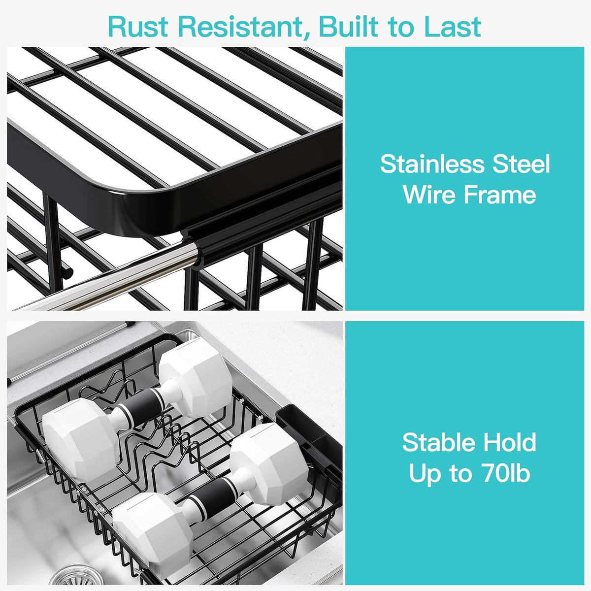 Black Dish Drying Rack in Sink, Dish Drainer with Utensil Holder