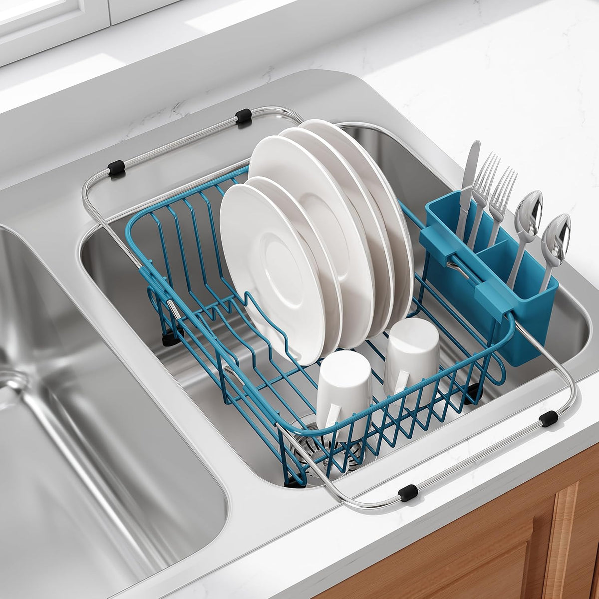 Black Dish Drying Rack in Sink, Dish Drainer with Utensil Holder