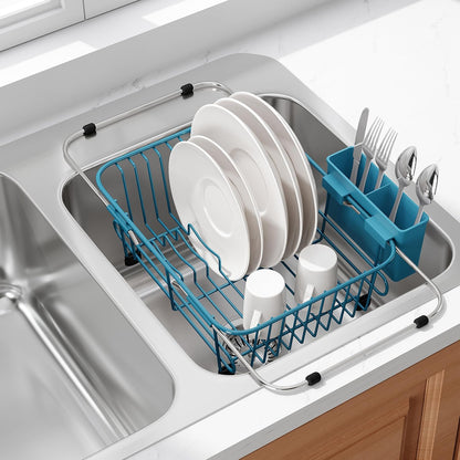 Black Dish Drying Rack in Sink, Dish Drainer with Utensil Holder