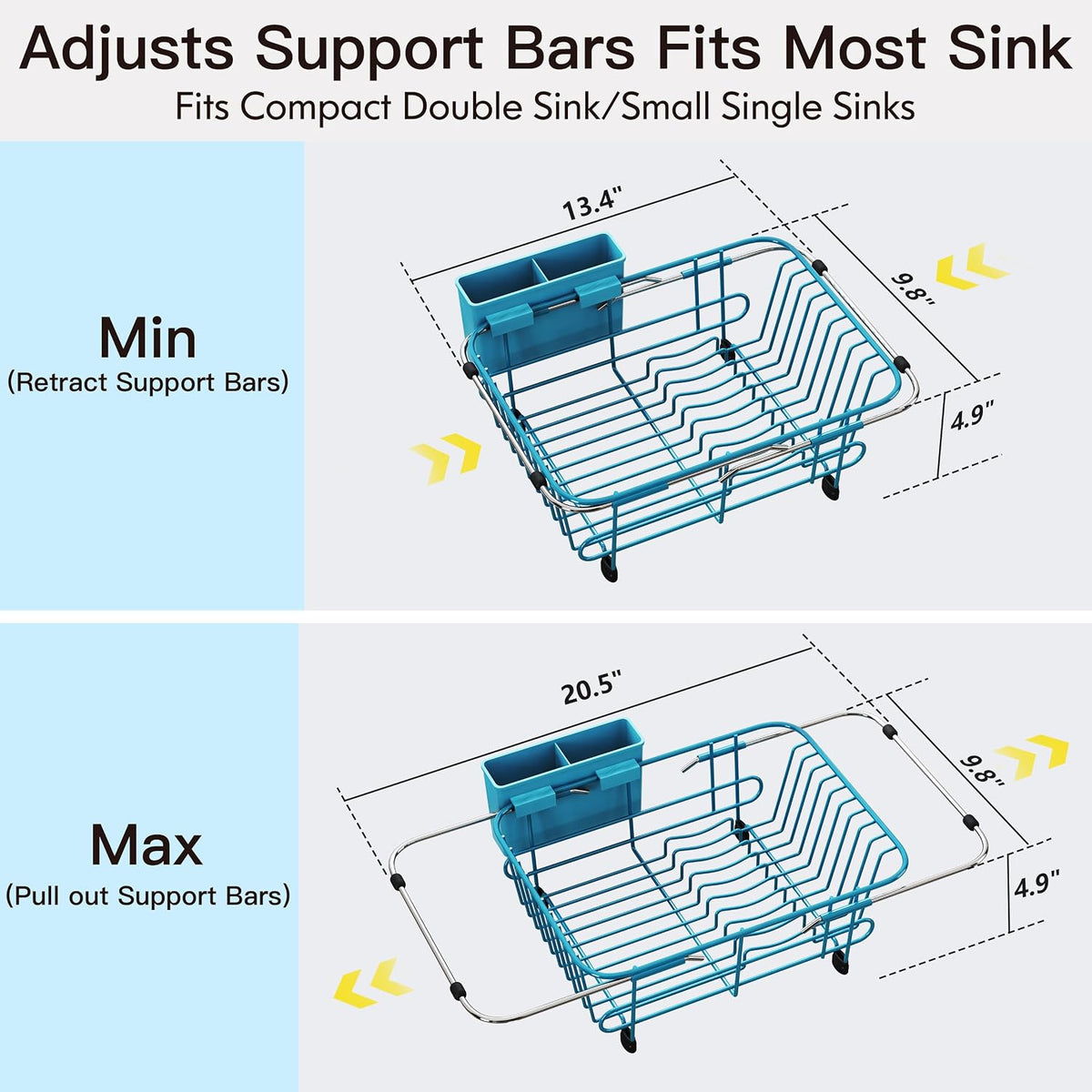 Black Dish Drying Rack in Sink, Dish Drainer with Utensil Holder