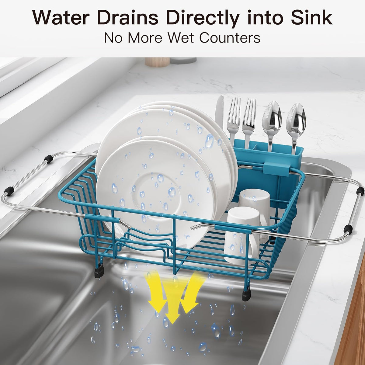 Black Dish Drying Rack in Sink, Dish Drainer with Utensil Holder