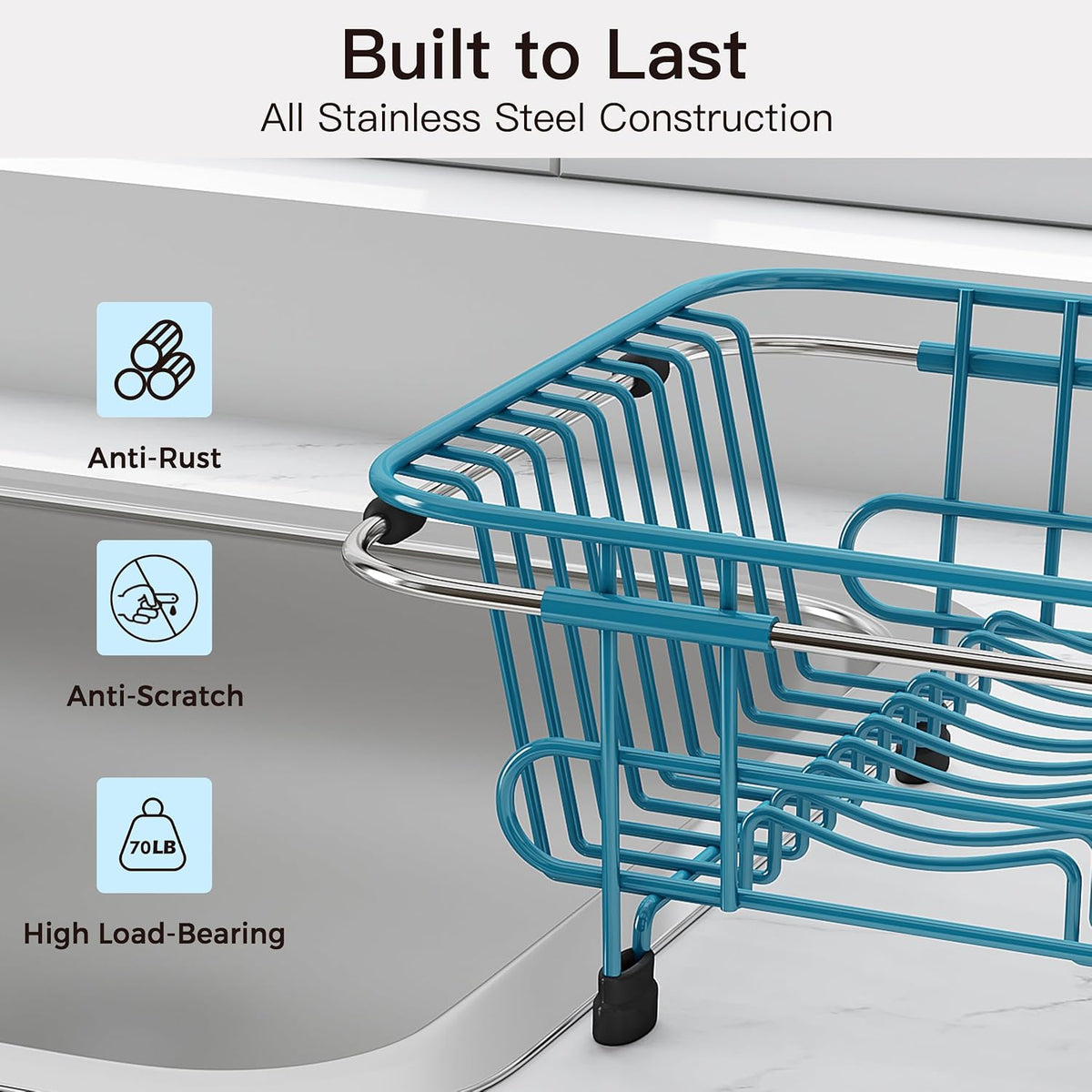 Black Dish Drying Rack in Sink, Dish Drainer with Utensil Holder