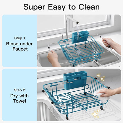 Black Dish Drying Rack in Sink, Dish Drainer with Utensil Holder