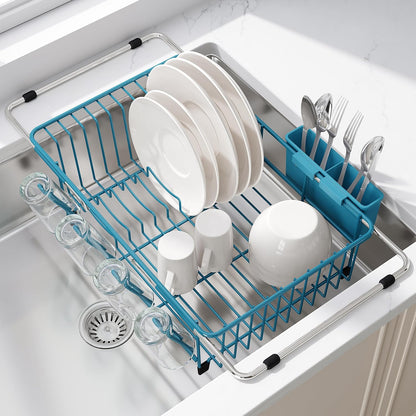 Black Dish Drying Rack in Sink, Dish Drainer with Utensil Holder