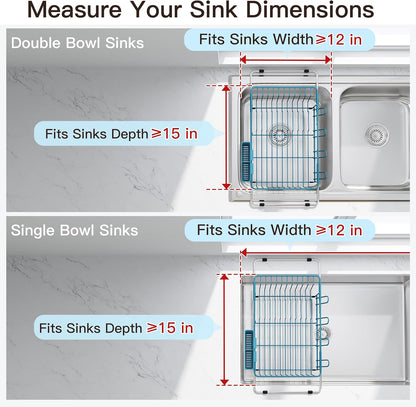 Black Dish Drying Rack in Sink, Dish Drainer with Utensil Holder