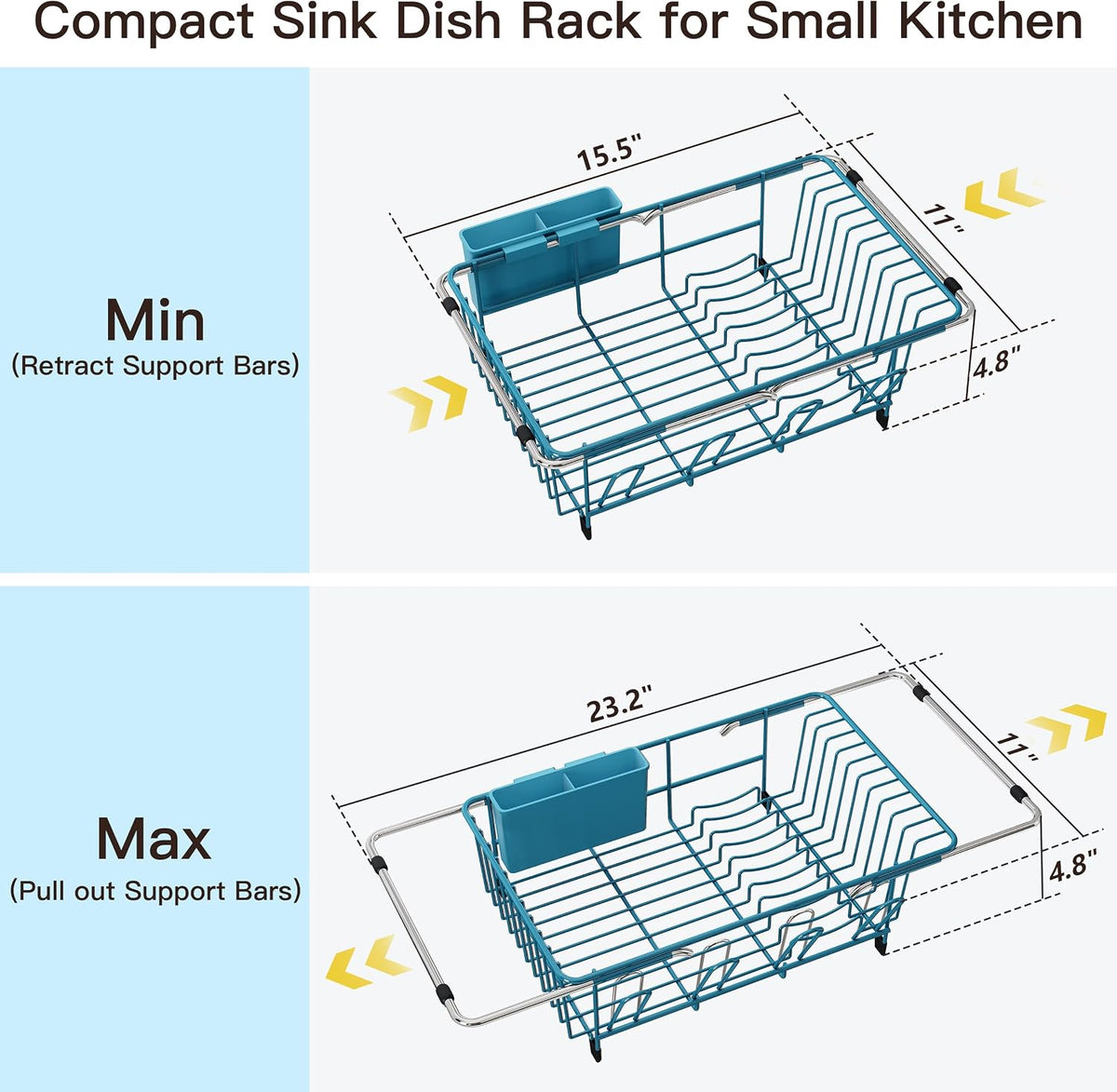 Black Dish Drying Rack in Sink, Dish Drainer with Utensil Holder