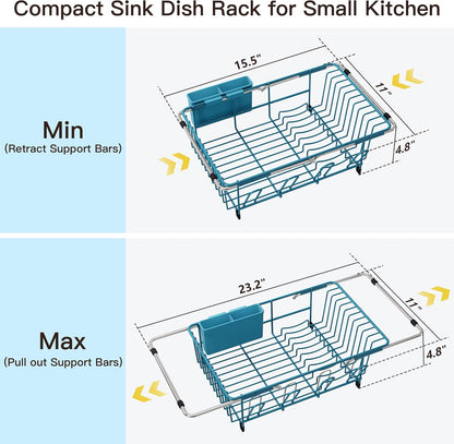 Black Dish Drying Rack in Sink, Dish Drainer with Utensil Holder