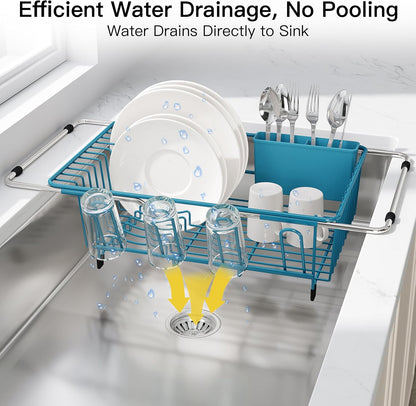Black Dish Drying Rack in Sink, Dish Drainer with Utensil Holder