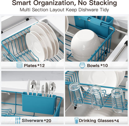 Black Dish Drying Rack in Sink, Dish Drainer with Utensil Holder