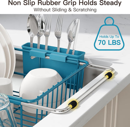 Black Dish Drying Rack in Sink, Dish Drainer with Utensil Holder