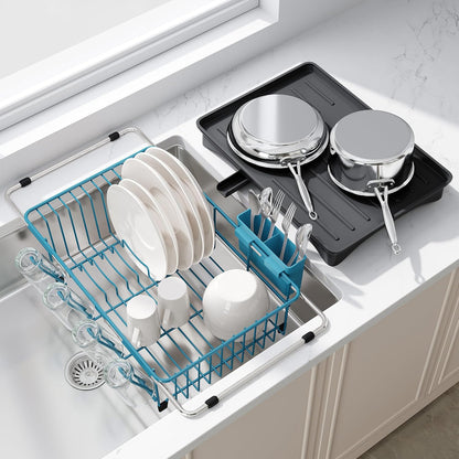 Black Dish Drying Rack in Sink, Dish Drainer with Utensil Holder