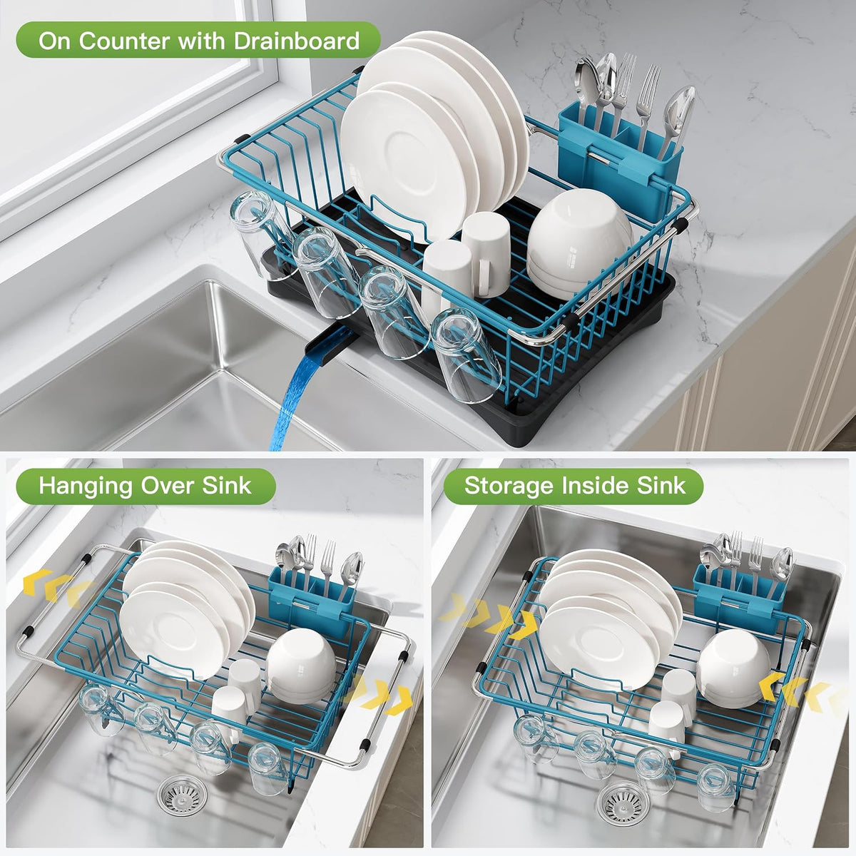 Black Dish Drying Rack in Sink, Dish Drainer with Utensil Holder