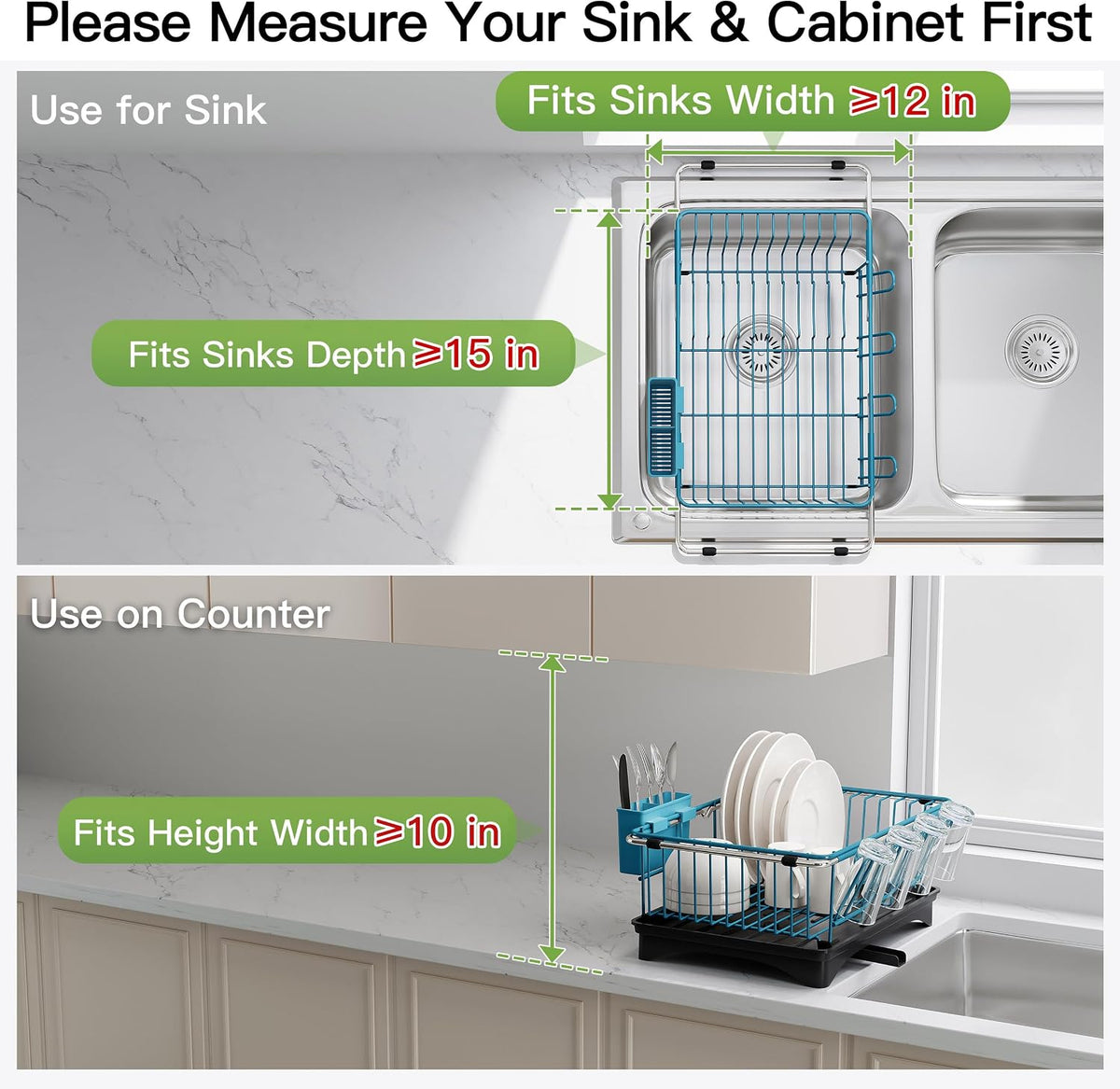 Black Dish Drying Rack in Sink, Dish Drainer with Utensil Holder