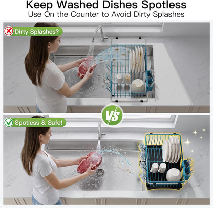 Black Dish Drying Rack in Sink, Dish Drainer with Utensil Holder