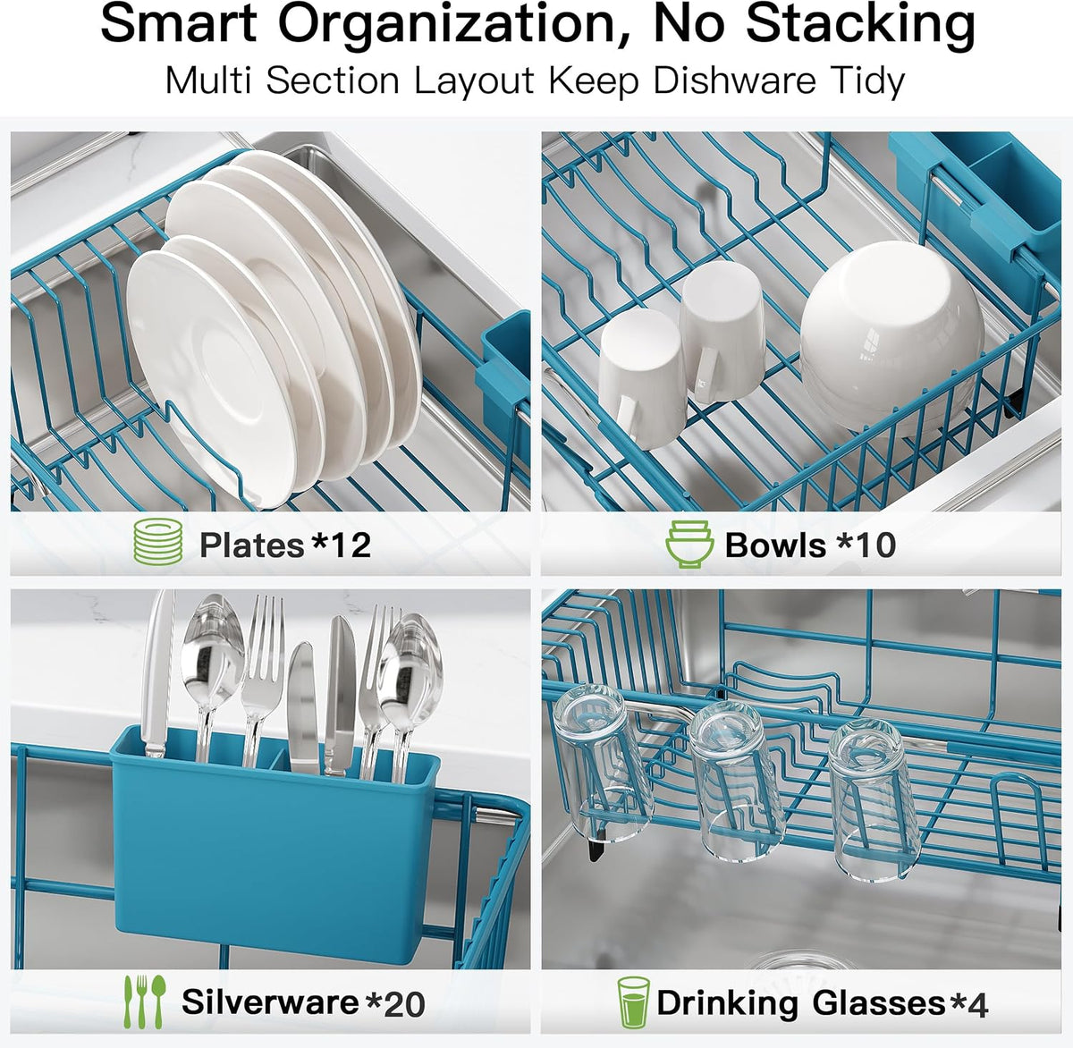 Black Dish Drying Rack in Sink, Dish Drainer with Utensil Holder