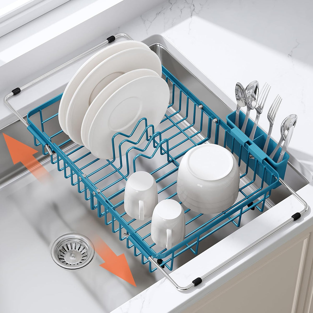 Black Dish Drying Rack in Sink, Dish Drainer with Utensil Holder