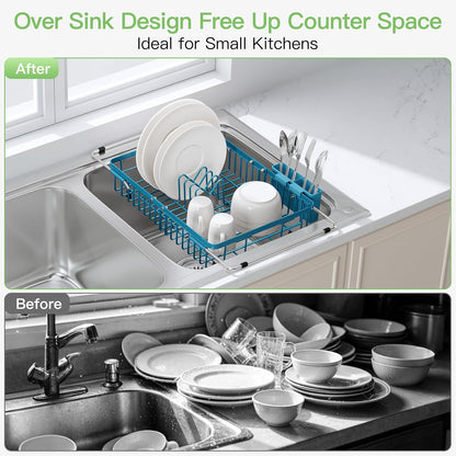 Black Dish Drying Rack in Sink, Dish Drainer with Utensil Holder