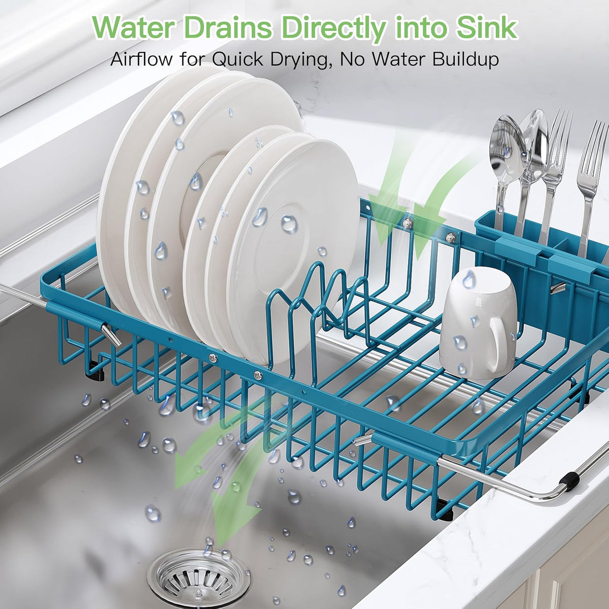 Black Dish Drying Rack in Sink, Dish Drainer with Utensil Holder