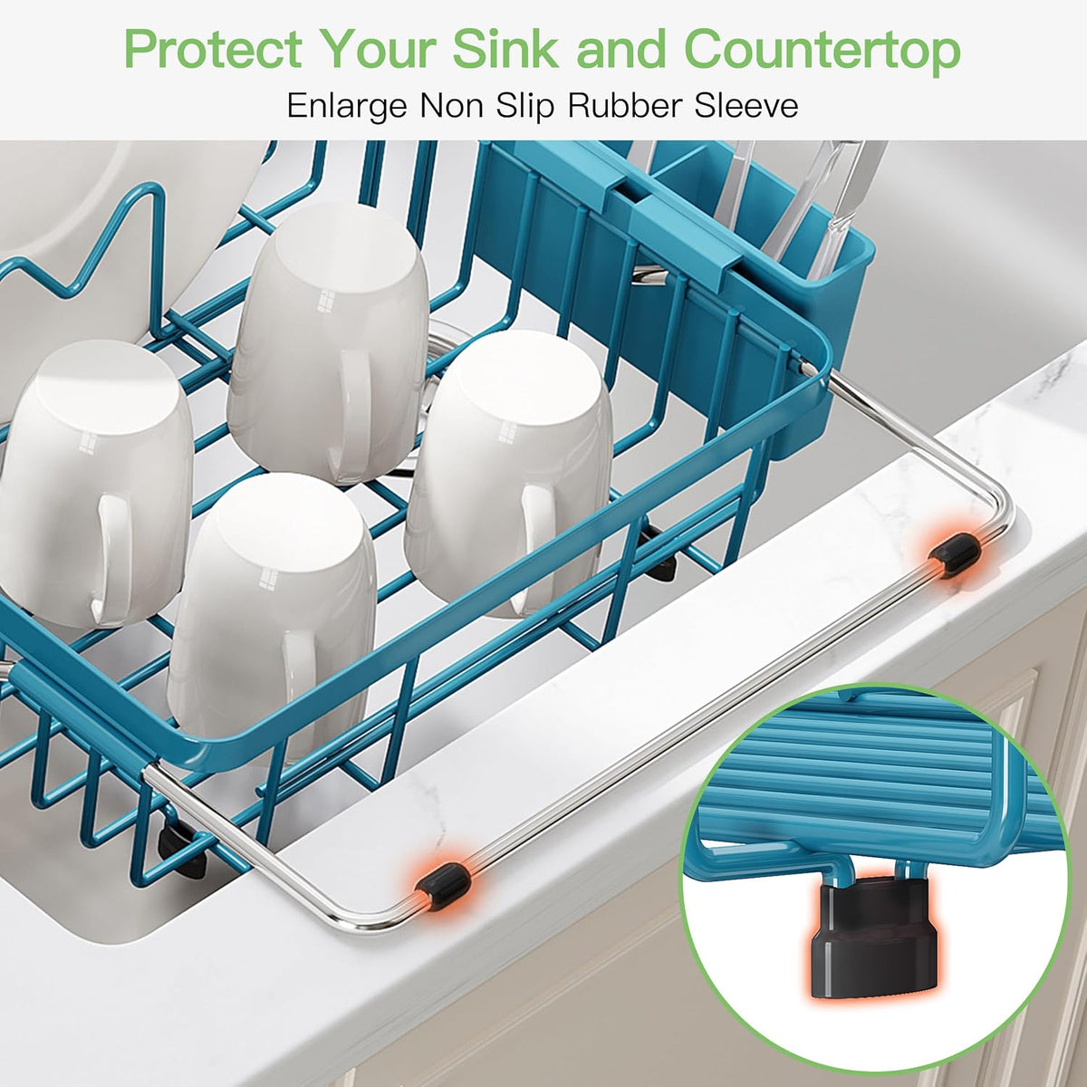 Black Dish Drying Rack in Sink, Dish Drainer with Utensil Holder