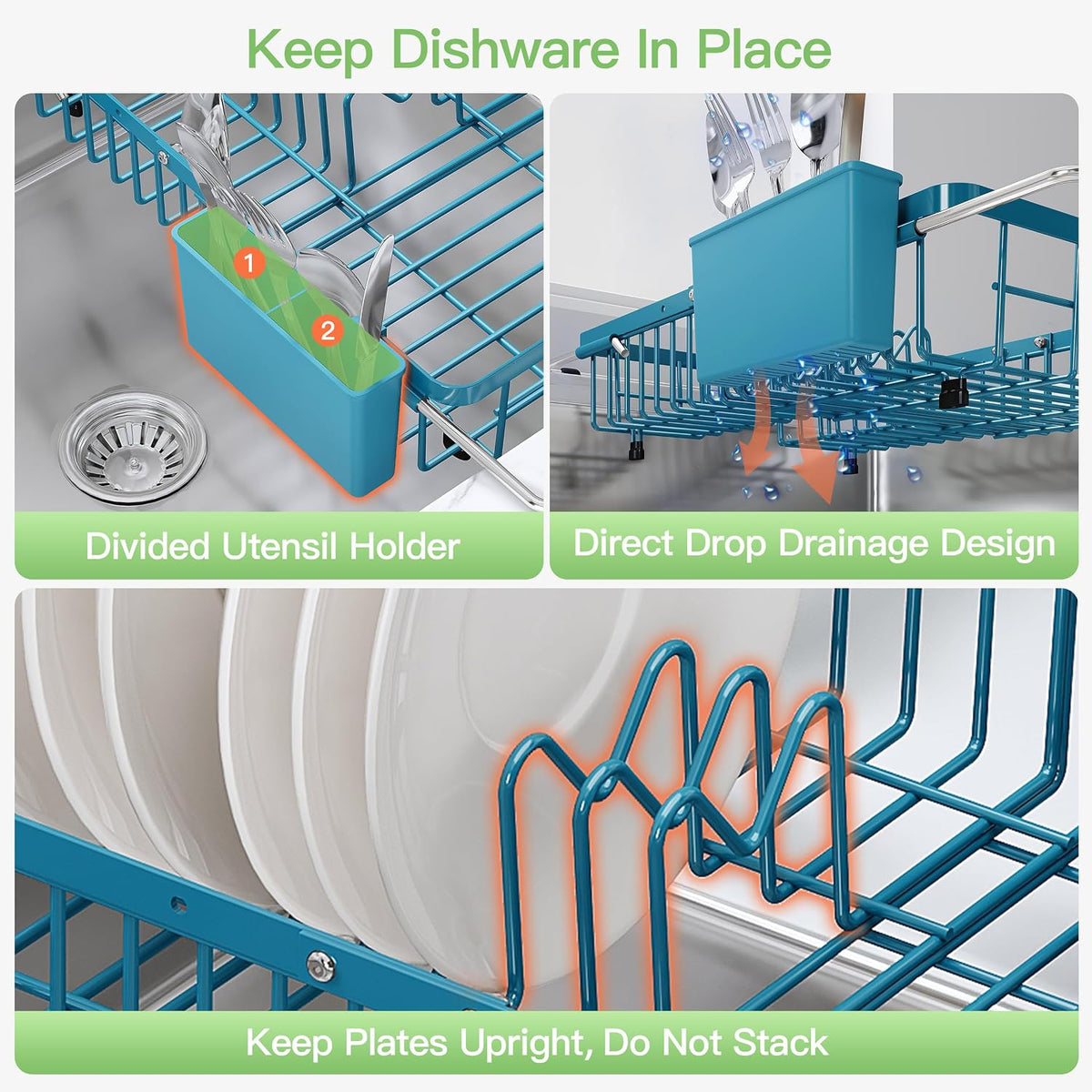 Black Dish Drying Rack in Sink, Dish Drainer with Utensil Holder