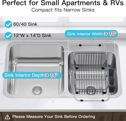 Black Dish Drying Rack in Sink, Dish Drainer with Utensil Holder