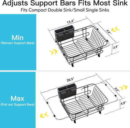 Black Dish Drying Rack in Sink, Dish Drainer with Utensil Holder