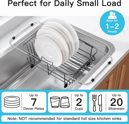 Black Dish Drying Rack in Sink, Dish Drainer with Utensil Holder