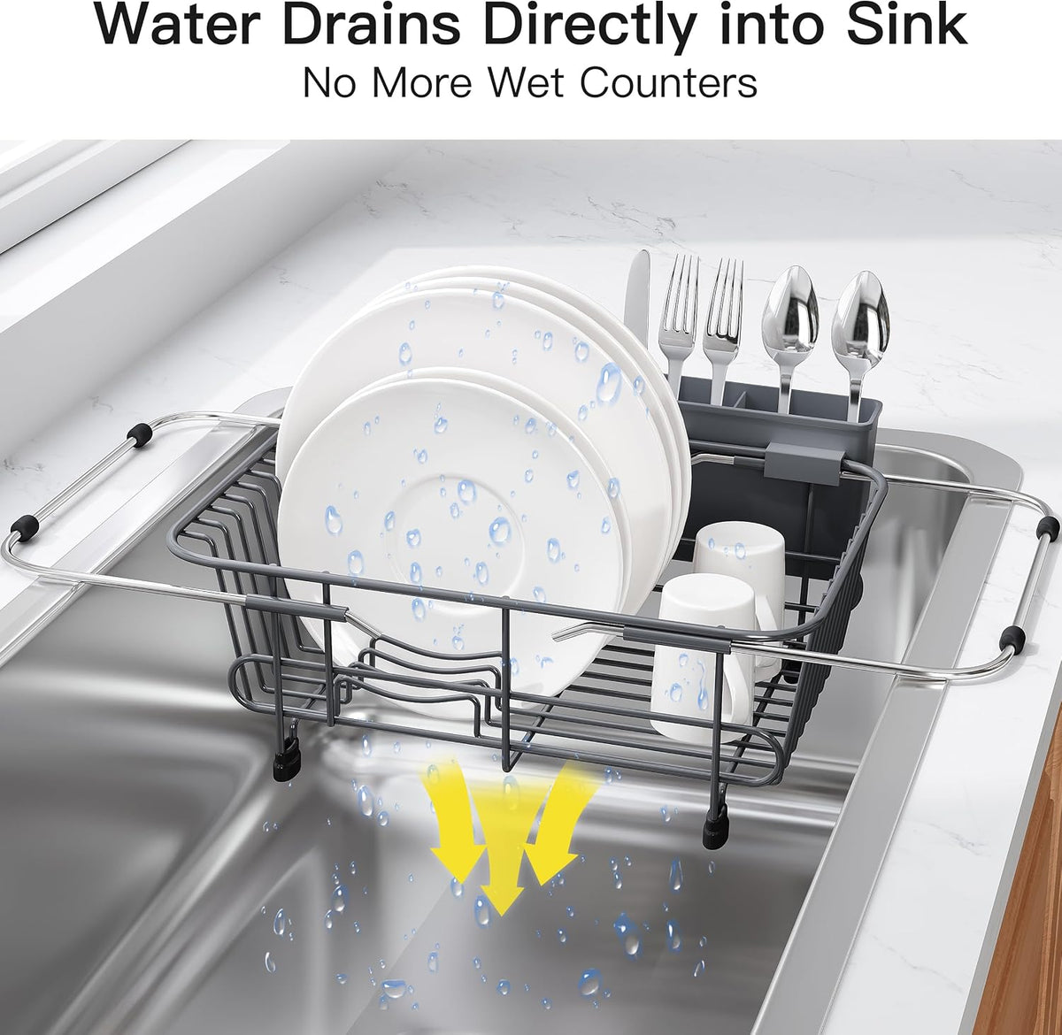 Black Dish Drying Rack in Sink, Dish Drainer with Utensil Holder