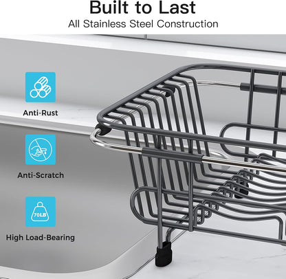 Black Dish Drying Rack in Sink, Dish Drainer with Utensil Holder