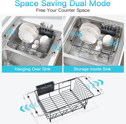 Black Dish Drying Rack in Sink, Dish Drainer with Utensil Holder
