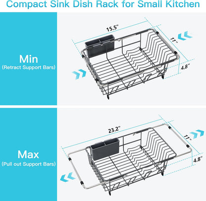 Black Dish Drying Rack in Sink, Dish Drainer with Utensil Holder