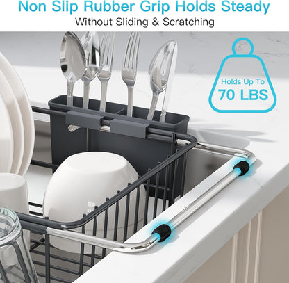 Black Dish Drying Rack in Sink, Dish Drainer with Utensil Holder