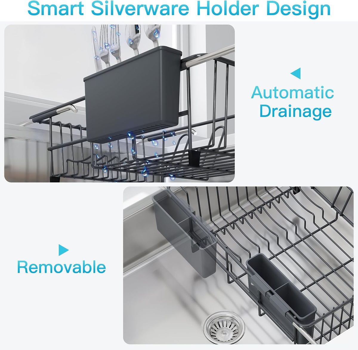 Black Dish Drying Rack in Sink, Dish Drainer with Utensil Holder