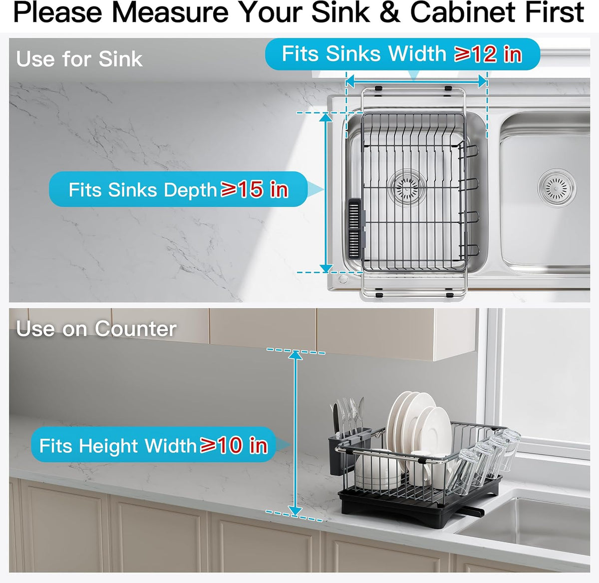 Black Dish Drying Rack in Sink, Dish Drainer with Utensil Holder