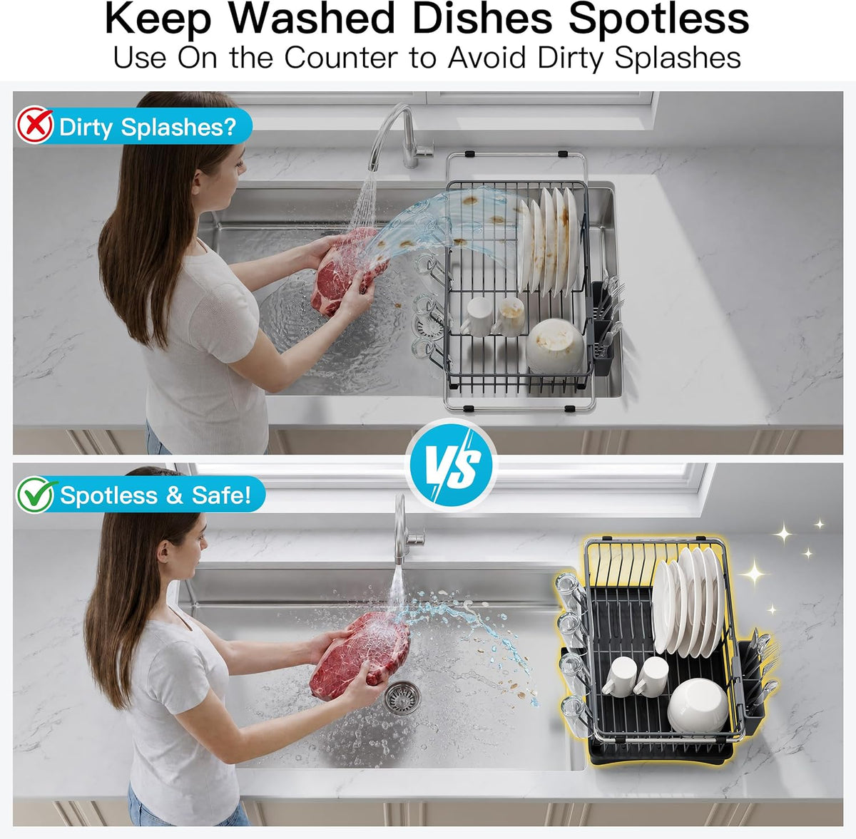 Black Dish Drying Rack in Sink, Dish Drainer with Utensil Holder