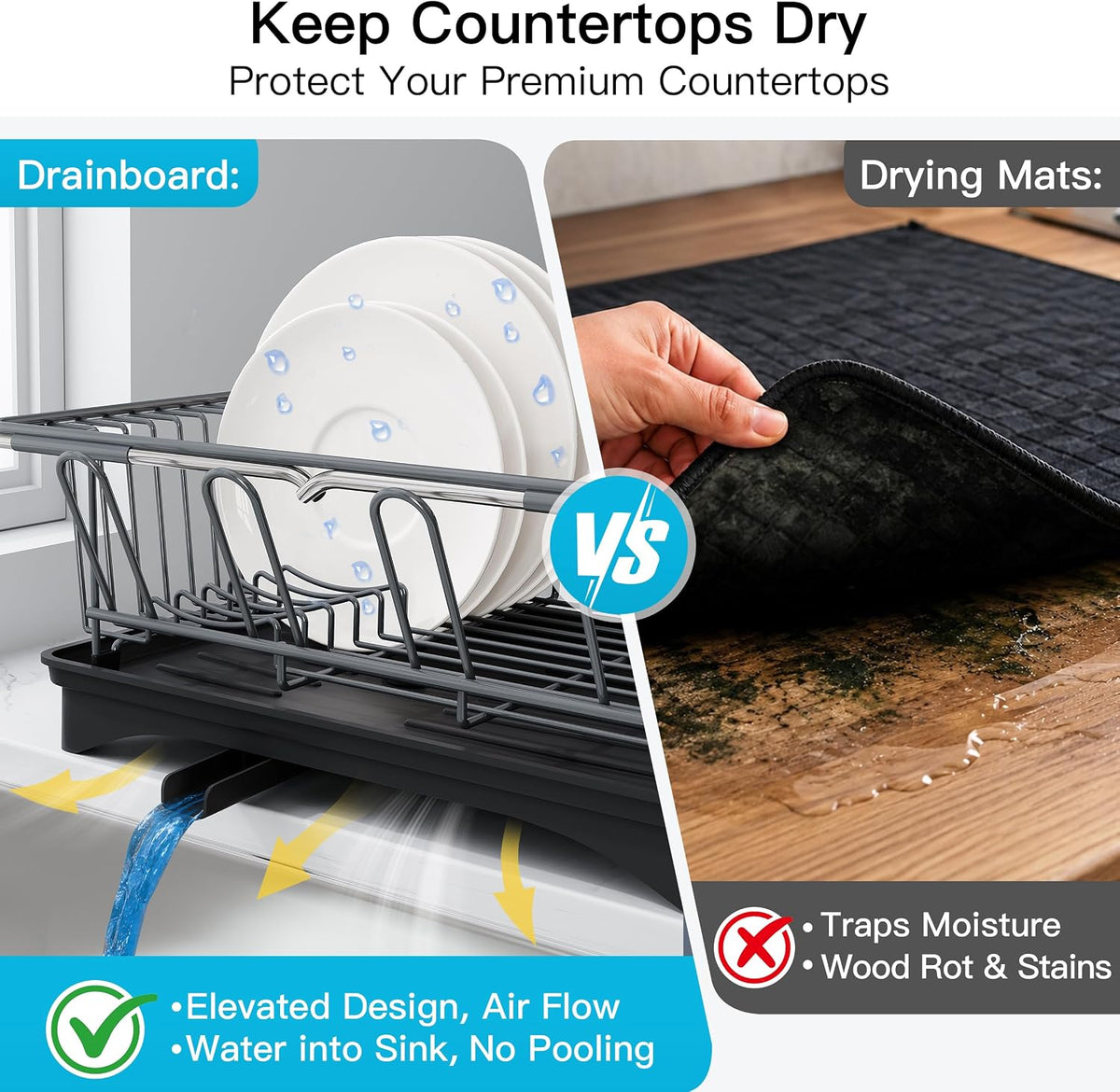 Black Dish Drying Rack in Sink, Dish Drainer with Utensil Holder