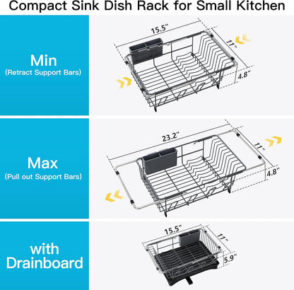 Black Dish Drying Rack in Sink, Dish Drainer with Utensil Holder