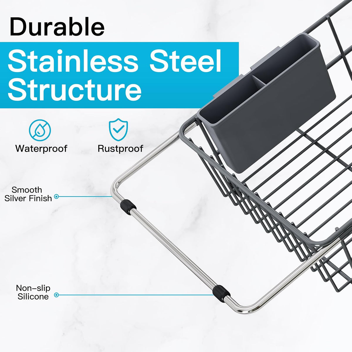 Black Dish Drying Rack in Sink, Dish Drainer with Utensil Holder