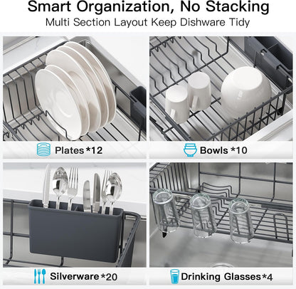 Black Dish Drying Rack in Sink, Dish Drainer with Utensil Holder