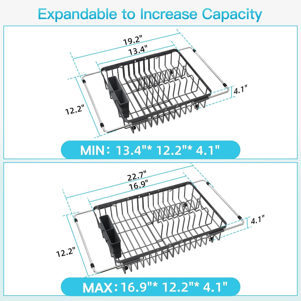 Black Dish Drying Rack in Sink, Dish Drainer with Utensil Holder