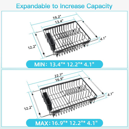 Black Dish Drying Rack in Sink, Dish Drainer with Utensil Holder