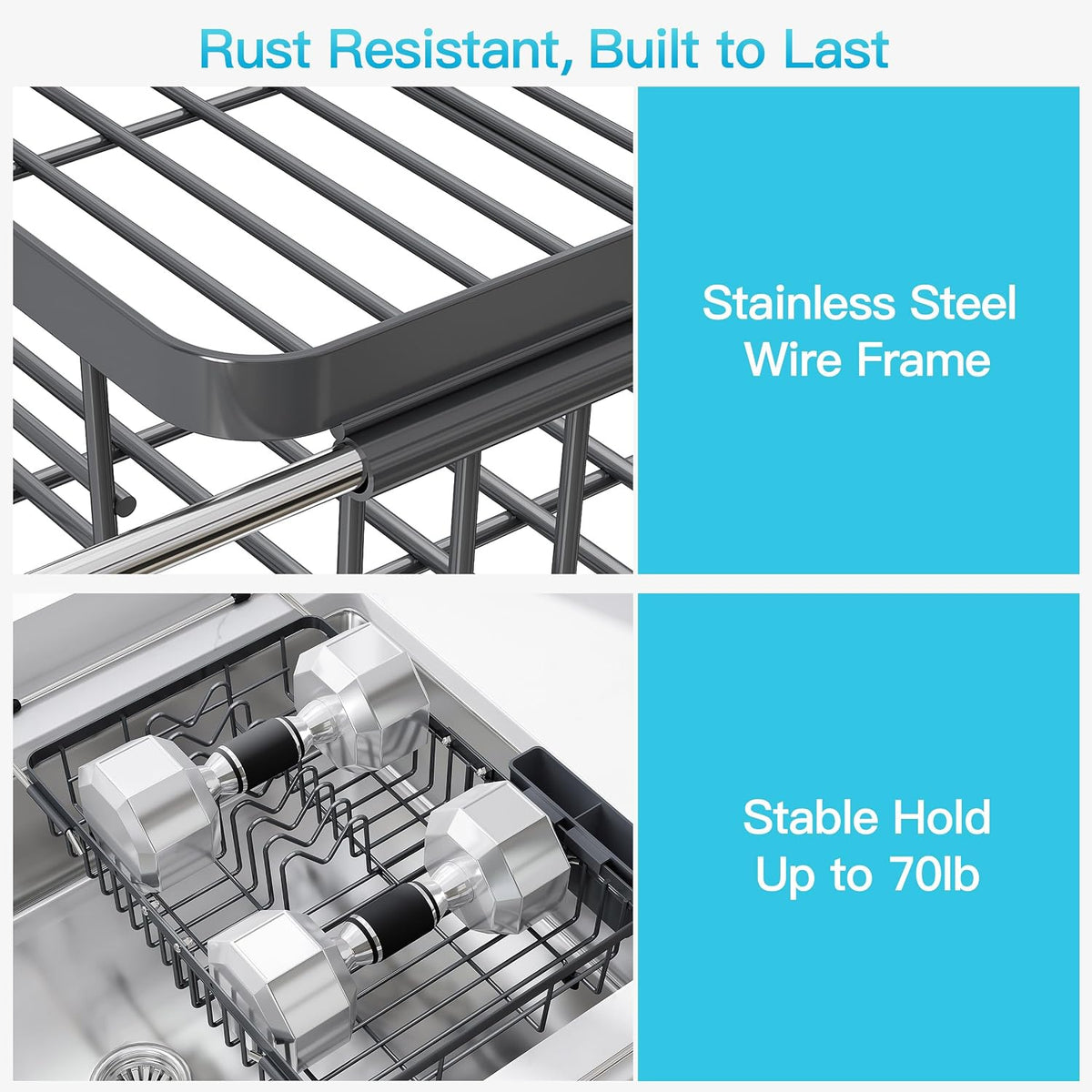 Black Dish Drying Rack in Sink, Dish Drainer with Utensil Holder
