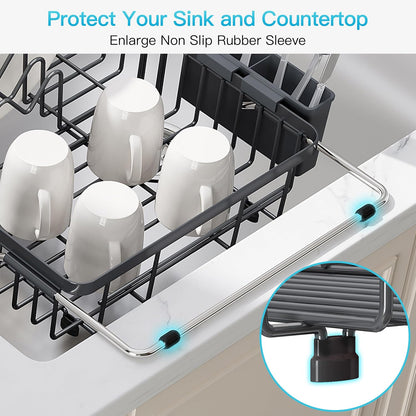 Black Dish Drying Rack in Sink, Dish Drainer with Utensil Holder