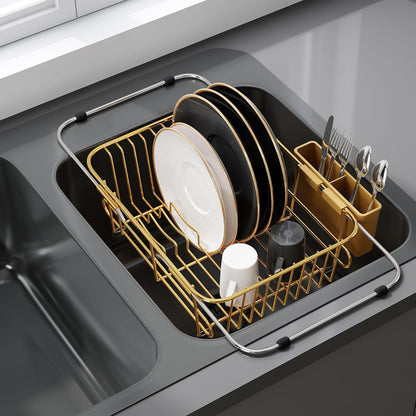 Black Dish Drying Rack in Sink, Dish Drainer with Utensil Holder
