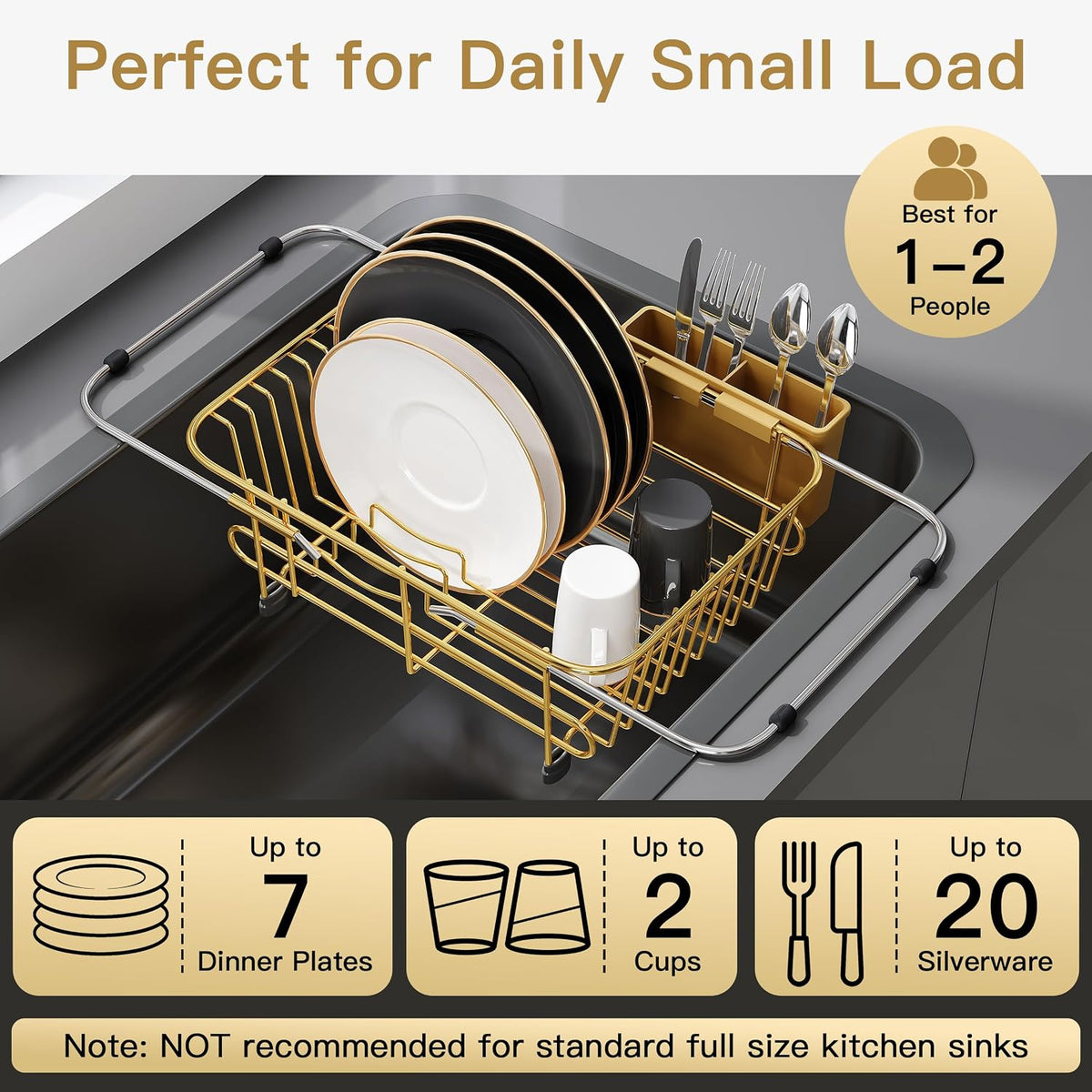 Black Dish Drying Rack in Sink, Dish Drainer with Utensil Holder