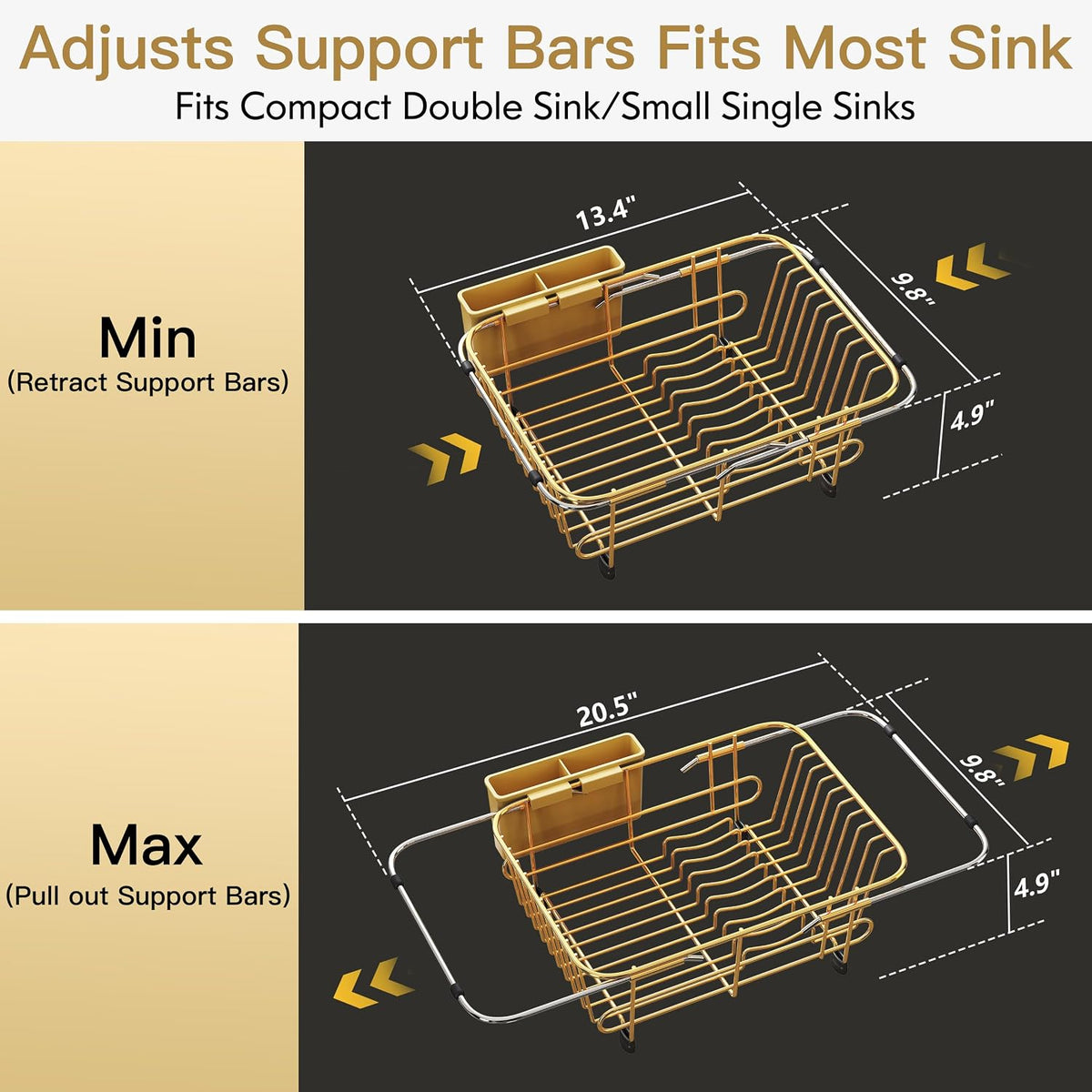 Black Dish Drying Rack in Sink, Dish Drainer with Utensil Holder