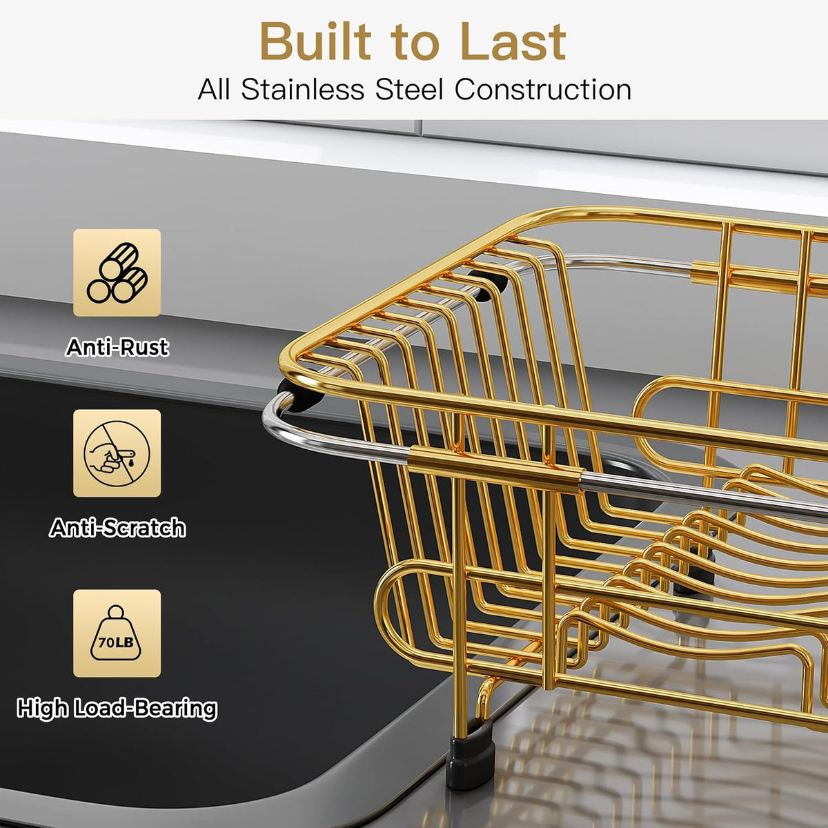 Black Dish Drying Rack in Sink, Dish Drainer with Utensil Holder