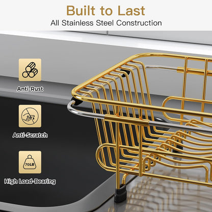Black Dish Drying Rack in Sink, Dish Drainer with Utensil Holder