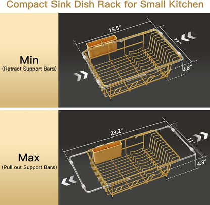 Black Dish Drying Rack in Sink, Dish Drainer with Utensil Holder