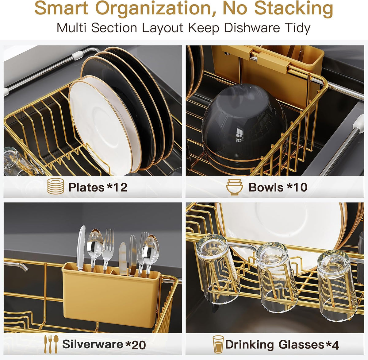 Black Dish Drying Rack in Sink, Dish Drainer with Utensil Holder
